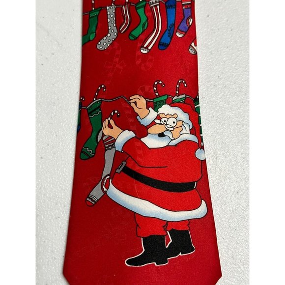 Hallmark Yule Tie Greetings Men's Vintage Christmas Santa Candy Cane Red Necktie - Picture 1 of 7